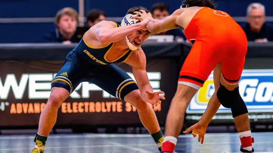 Ty Tice locks hands looking for an opening in his November match against Princeton