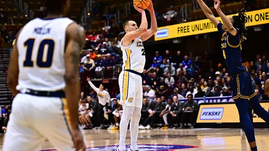 Jan Zidek drains a 3 in the 1st vs ETSU in the SoCon Semis