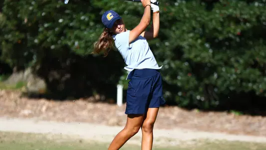 Violeta Fernandez-Tagle completes a practice swing at Old Dominion