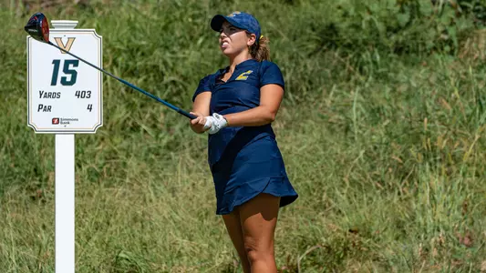 Giulia Foresta follows her drive with a posed finish at Vanderbilt