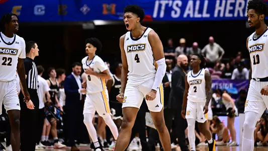 Sam Alexis screams in joy after another pivotal play in the SoCon Quarters win over Wofford