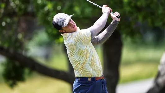 Garrett Engle finishes his swing in round 1 of the Western Intercollegiate.