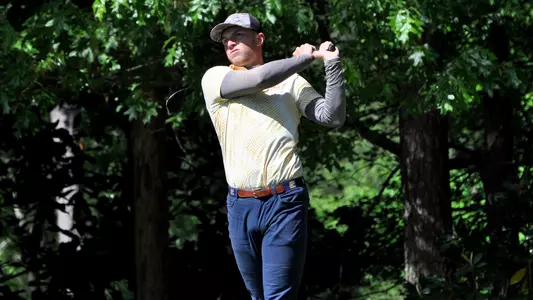 Garrett Engle tracks his tee shot down the fairway during the final round of the 2024 SoCon Championships