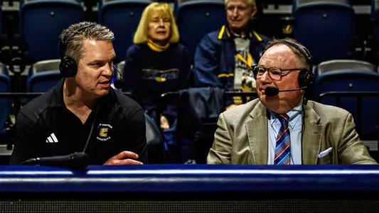Coach Dan Earl spends time post-game with "Voice of the Mocs" Jim Reynolds