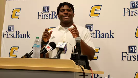 Kameron Brown talks to the media at the weekly Mocs press conference