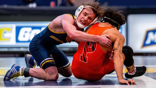 Ty Tice works on the mat in his matchup with Princeton