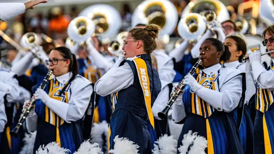 The Marching Mocs play for the Finley faithful from their perch
