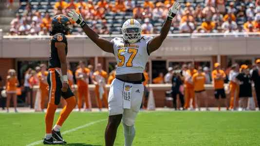 Jamarr Jones celebrates a big play in the 2024 opener at Tennessee