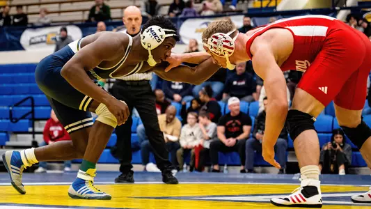 Cavarius Liddle looks for an opening early in his matchup with Indiana