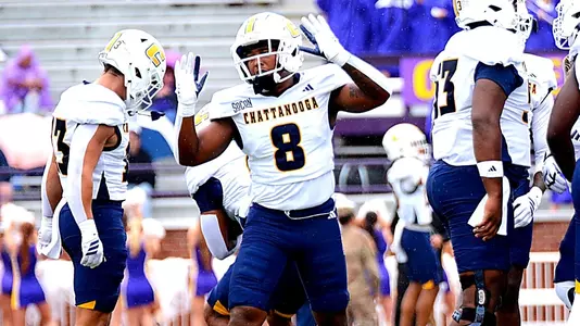 Amanuel Dickson reacts after a big play at Tennessee Tech