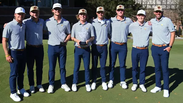 Group picture of 2026 Qubein Cup Champions. (L-R): Asst. Coach Ryan Hogan, Thad Whitfield, Ward Harris, Camden Braidech, Evan Rogers, Griffin Law, Conner Brummitt, Coach Blaine Woodruff