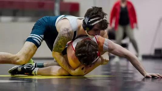 Ethan Uhorchuk looks to turn his VMI opponent and earn back points in a dominating win