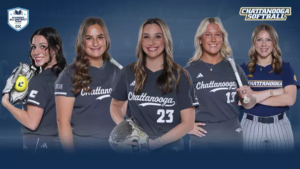 Graphic with five softball players in poses
