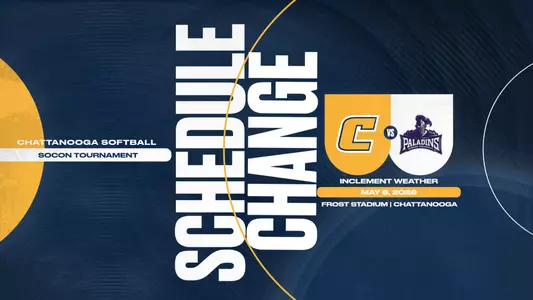 Graphic announcing a schedule change for the Mocs vs. Furman softball game on Wednesday. Moved to 9 a.m.