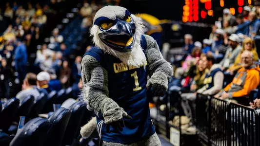 Scrappy dances to entertain the crowd pregame in the Roundhouse