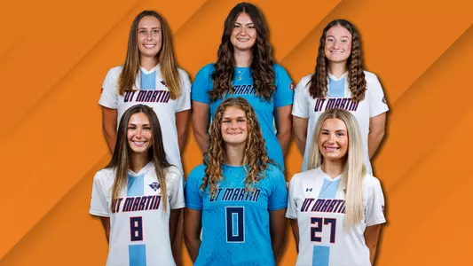 2026 UT Martin Soccer Seniors (Top L-R: Maren Cain, Mac Titus, Ella Rucka; Bottom L-R: Peyton Cook, Jordyn Riffle, Caroline Moore)
