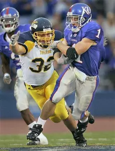 Kansas running back Jake Sharp (1) gets