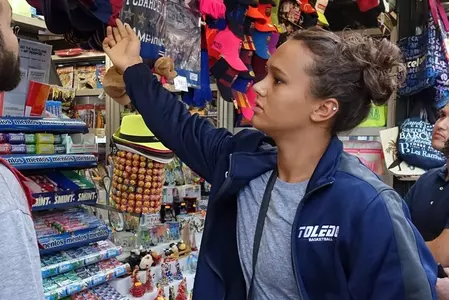 Halee Printz Shops for Souvenirs at La Ramblas