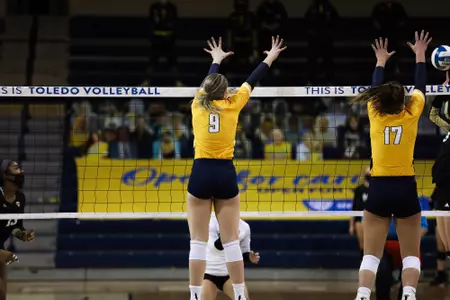 Olivia Vance and Taylor Alt Block Attempt vs Western Michigan