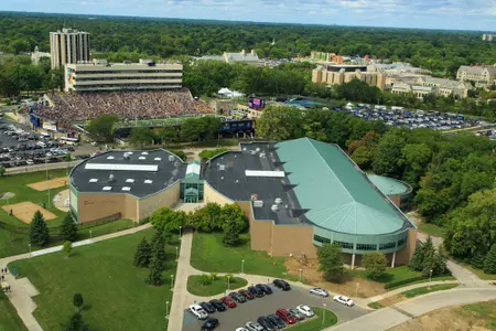 Aerial Photos of CampusIncludes a crowded football stadium