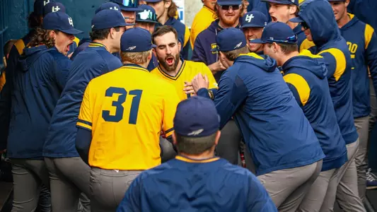 Baseball celebrates win at Michigan