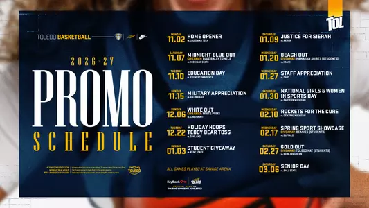 Graphic of Toledo women's basketball promotional schdule for the 2026-27 season
