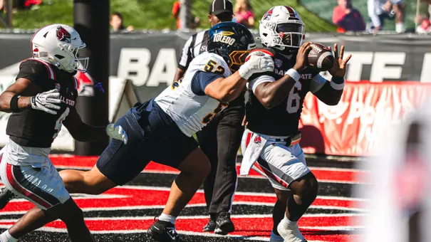Lucas Lambert-Pipkin making a tackle against Ball State on Oct. 3, 2026