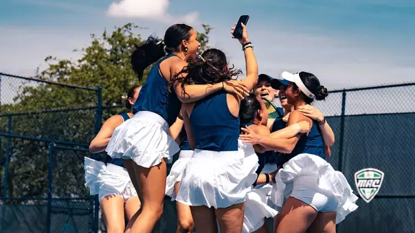 Women's Tennis Celebration after defeating UMass