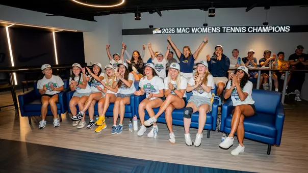 Toledo Women's Tennis celebrates hearing their name called during the 2026 NCAA Selection Show.