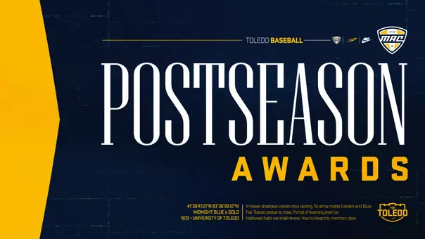 Graphic displaying Toledo baseball received MAC postseason awards in 2026