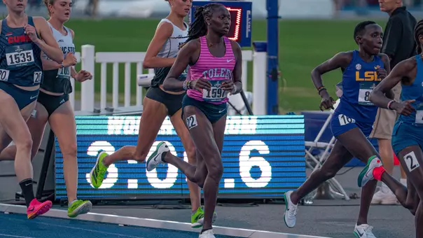 Dorcas Kiptanui running at the 2026 NCAA East Preliminary Rounds