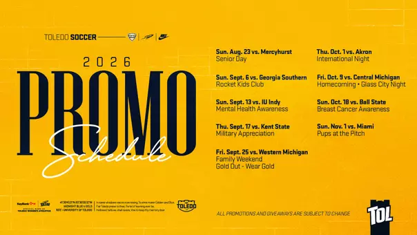 Toledo women's soccer 2026 promotional schedule