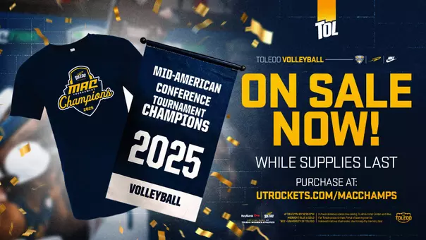 Toledo Volleyball 2025 MAC Tournament Champions Banners and T-Shirts
