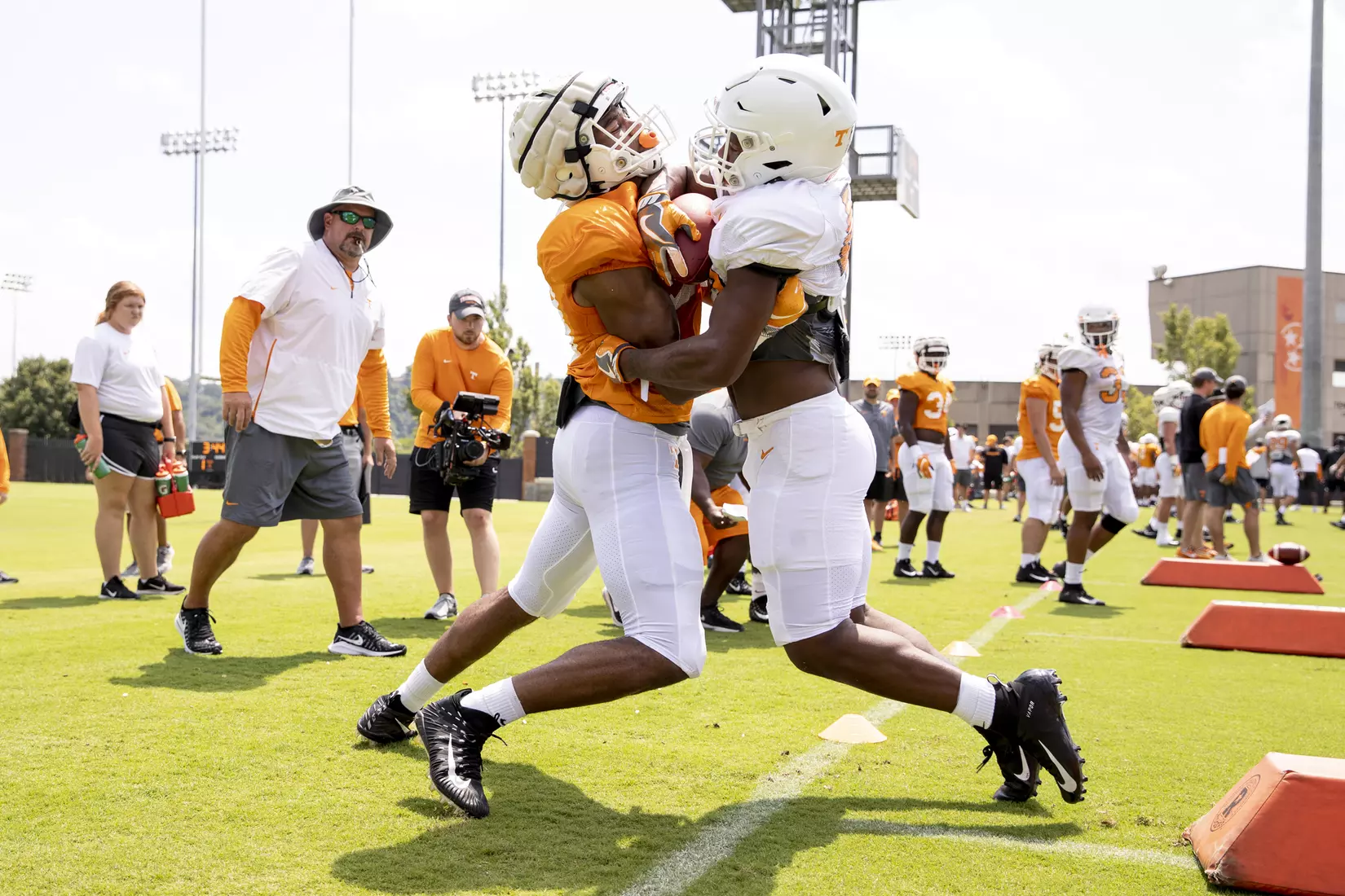 KNOXVILLE, TN - AUGUST 07, 2019 - Linebacker Solon Page III #38 and Running back Fred Orr #40 of the Tennessee Volunteers during 2019 Fall Training Camp practice on Haslam Field in Knoxville, TN. Photo By Andrew Ferguson/Tennessee Athletics