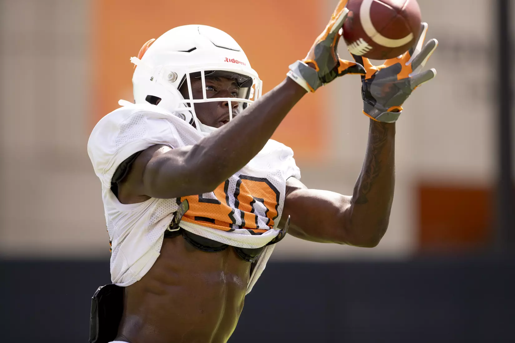 KNOXVILLE, TN - AUGUST 07, 2019 - Wide receiver Ramel Keyton #80 of the Tennessee Volunteers during 2019 Fall Training Camp practice on Haslam Field in Knoxville, TN. Photo By Andrew Ferguson/Tennessee Athletics