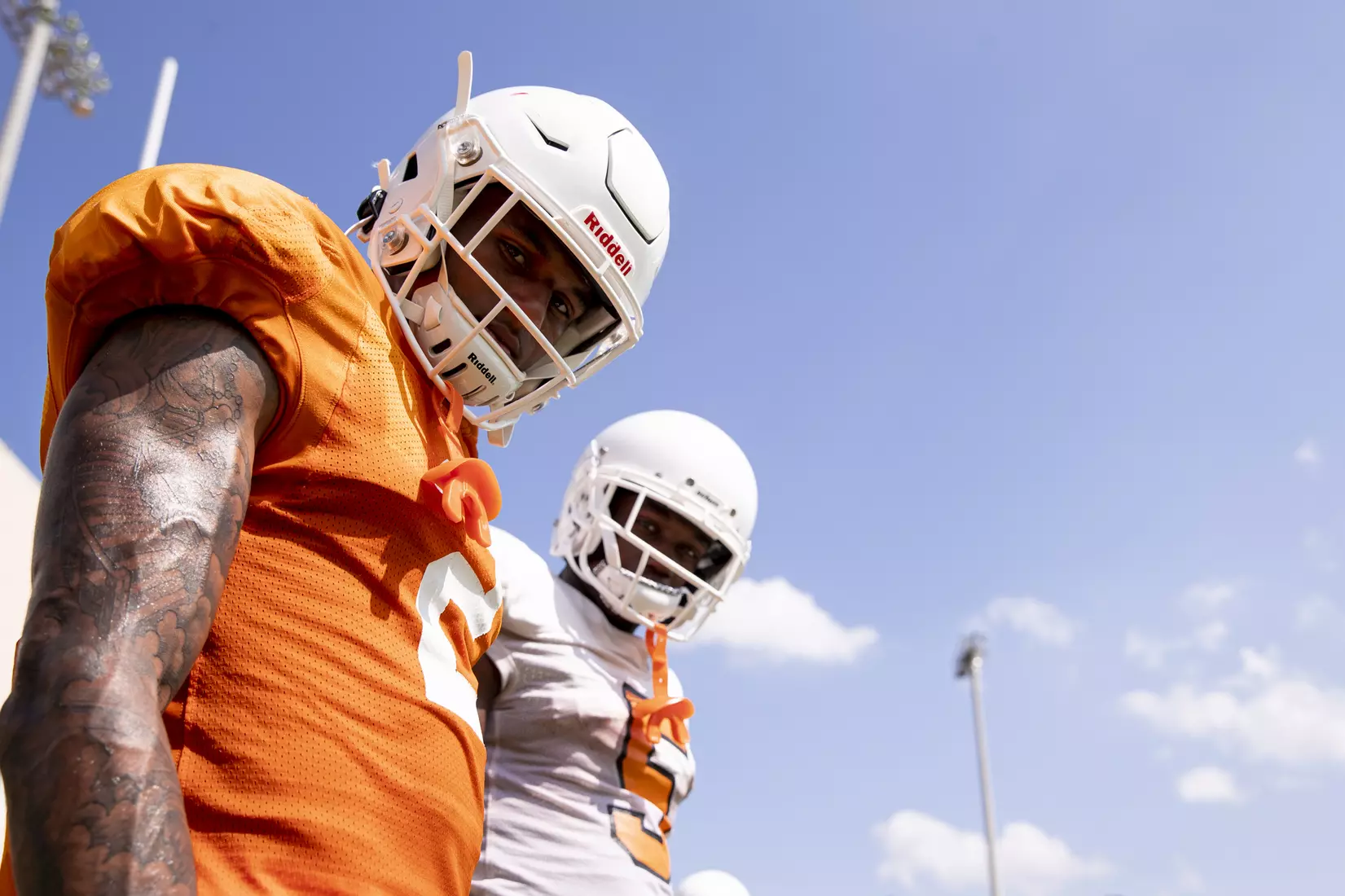KNOXVILLE, TN - AUGUST 07, 2019 - Defensive back Alontae Taylor #2 and Wide receiver Josh Palmer #5 of the Tennessee Volunteers during 2019 Fall Training Camp practice on Haslam Field in Knoxville, TN. Photo By Andrew Ferguson/Tennessee Athletics
