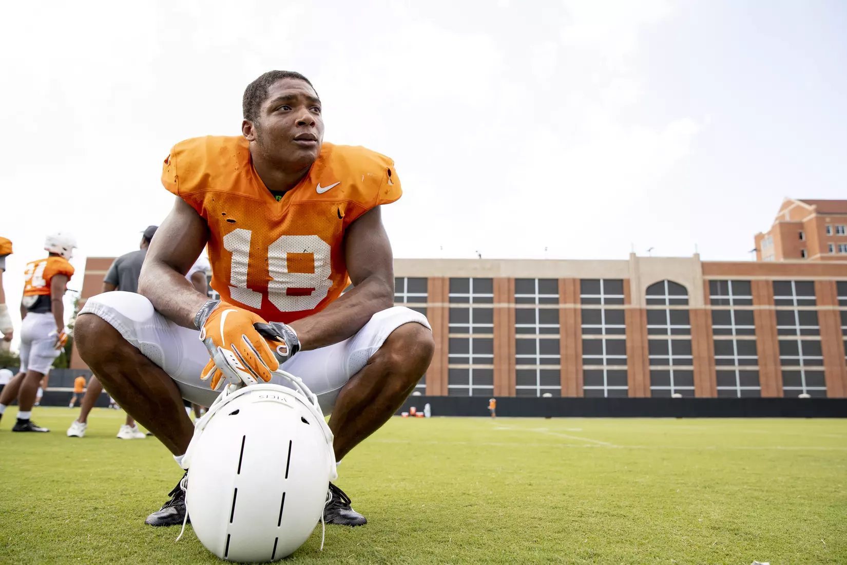 KNOXVILLE, TN - AUGUST 07, 2019 - Defensive back Nigel Warrior #18 of the Tennessee Volunteers during 2019 Fall Training Camp practice on Haslam Field in Knoxville, TN. Photo By Andrew Ferguson/Tennessee Athletics