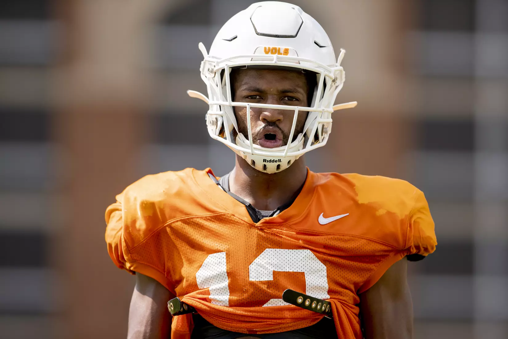 KNOXVILLE, TN - AUGUST 07, 2019 - Defensive back Shawn Shamburger #12 of the Tennessee Volunteers during 2019 Fall Training Camp practice on Haslam Field in Knoxville, TN. Photo By Andrew Ferguson/Tennessee Athletics