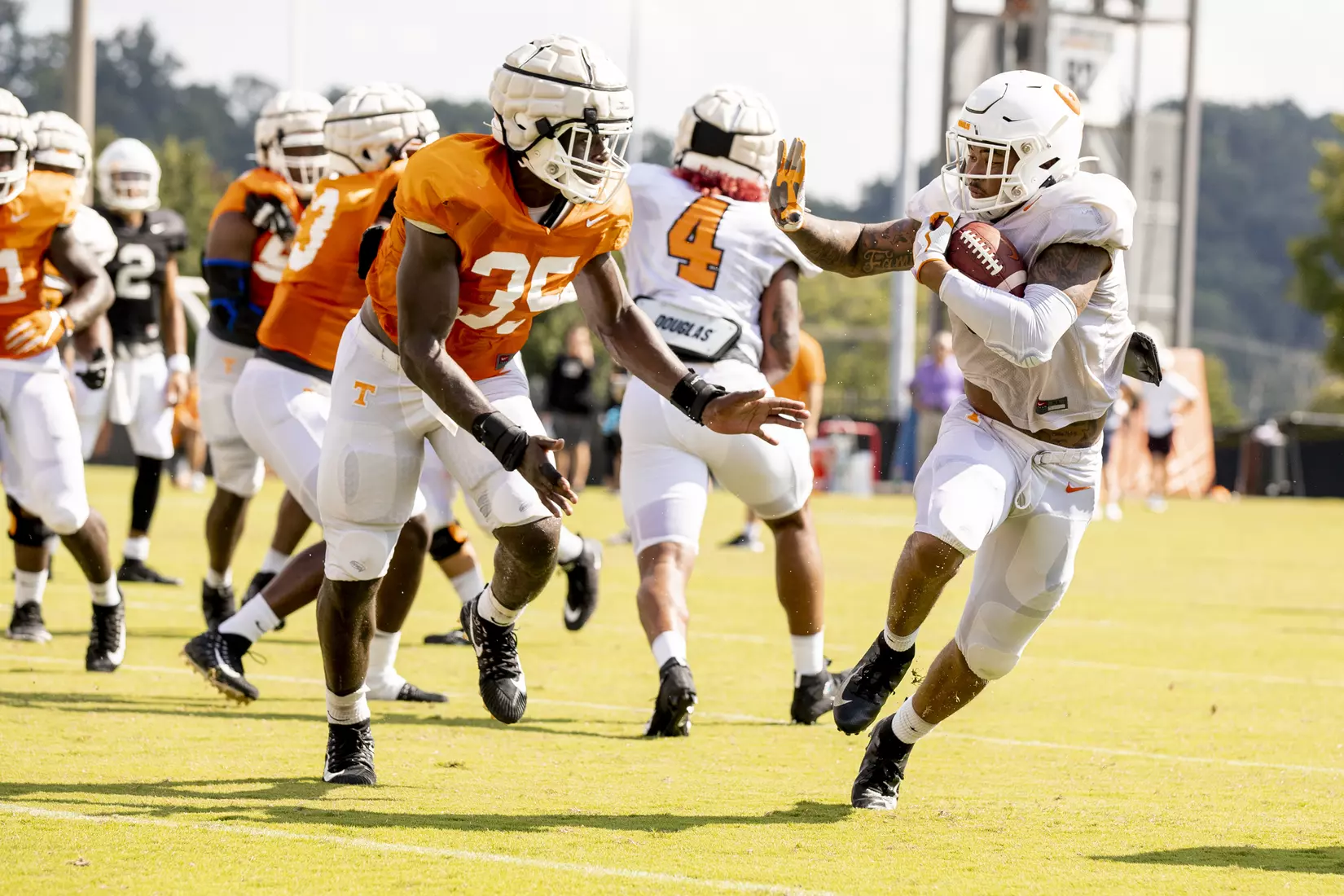 KNOXVILLE, TN - AUGUST 07, 2019 - Running back Tim Jordan #9 of the Tennessee Volunteers during 2019 Fall Training Camp practice on Haslam Field in Knoxville, TN. Photo By Andrew Ferguson/Tennessee Athletics