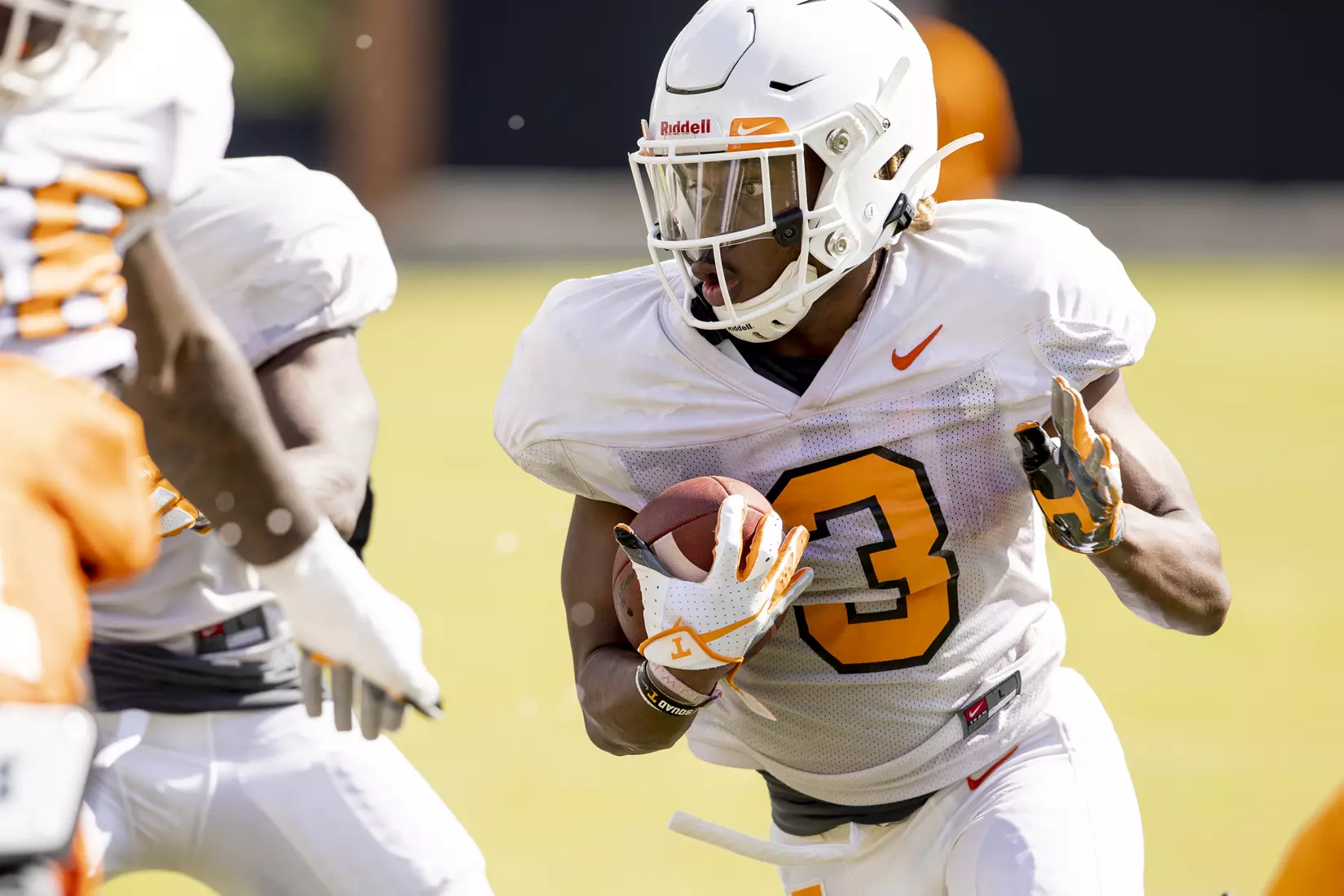 KNOXVILLE, TN - AUGUST 07, 2019 - Running back Eric Gray #3 of the Tennessee Volunteers during 2019 Fall Training Camp practice on Haslam Field in Knoxville, TN. Photo By Andrew Ferguson/Tennessee Athletics