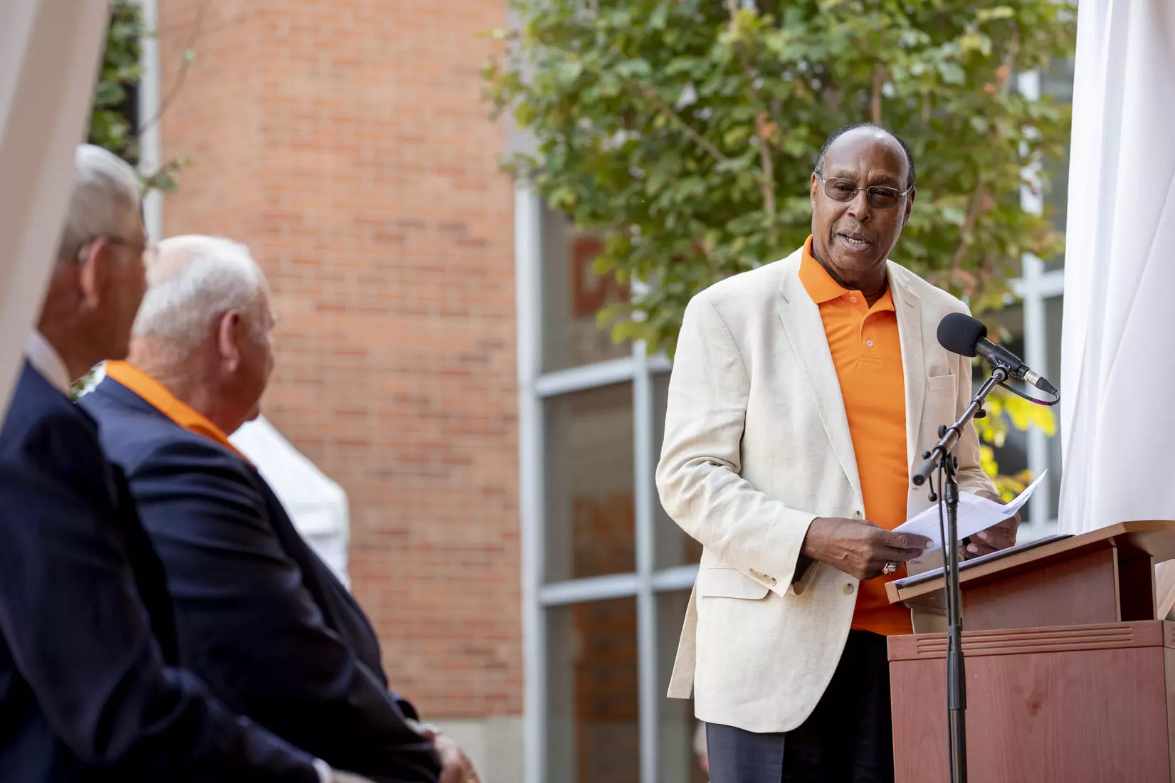 KNOXVILLE, TN - OCTOBER 04, 2019 - VFL Lester McClain during the Doug Dickey Hall of Fame Plaza dedication in Knoxville, TN. Photo By Andrew Ferguson/Tennessee Athletics