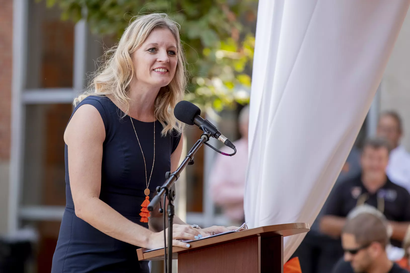 KNOXVILLE, TN - OCTOBER 04, 2019 - Head Coach Kellie Harper of the Tennessee Lady Volunteers during the Doug Dickey Hall of Fame Plaza dedication in Knoxville, TN. Photo By Andrew Ferguson/Tennessee Athletics