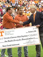 Heath Shuler, who now owns a successful real estate business in Knoxville, along with his brother, Benjie, recently created the Shuler Family Athletic Scholarship Endowment at UT.