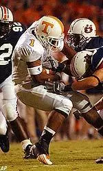 Wide receiver Jayson Swain is taken down by a swarm of Auburn defenders after a first down catch in the second quarter.