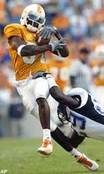 Tony Brown (81) grabs a pass against Duke's DeAndre White during the first quarter.