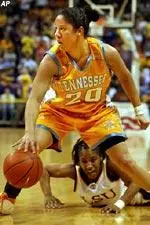 Kara Lawson (20) comes up with the loose ball in front of LSU's Temeka Johnson.