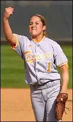 Christy Anch follows through after a pitch during today's second game