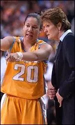 Kara Lawson talks with Coach Pat Summitt during the NCAA Championship