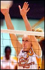 Kristen Andre tries for the block in the match against Georgia.