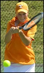 Ashley Robards upsets 84th-ranked Catrina Thompson at No. 3 singles.